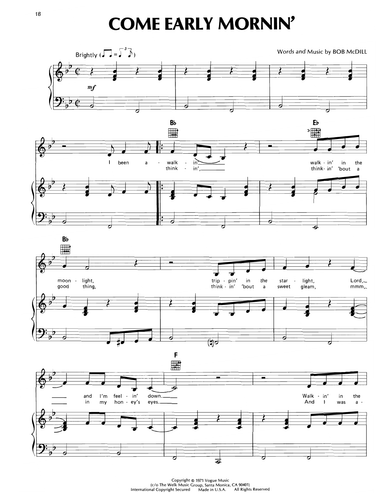Don Williams Come Early Mornin' sheet music notes and chords arranged for Piano, Vocal & Guitar Chords (Right-Hand Melody)
