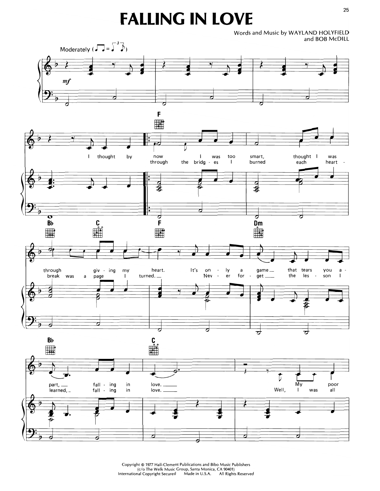 Don Williams Falling In Love sheet music notes and chords arranged for Piano, Vocal & Guitar Chords (Right-Hand Melody)