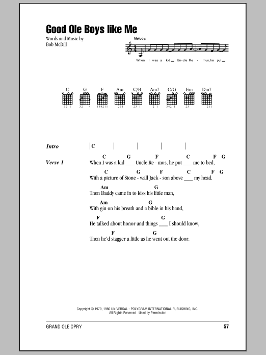 Don Williams Good Ole Boys Like Me sheet music notes and chords arranged for Guitar Chords/Lyrics