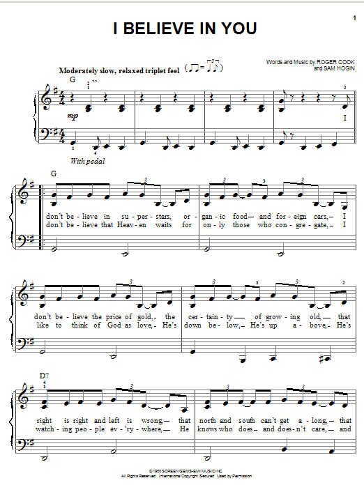 Don Williams I Believe In You sheet music notes and chords arranged for Guitar Chords/Lyrics