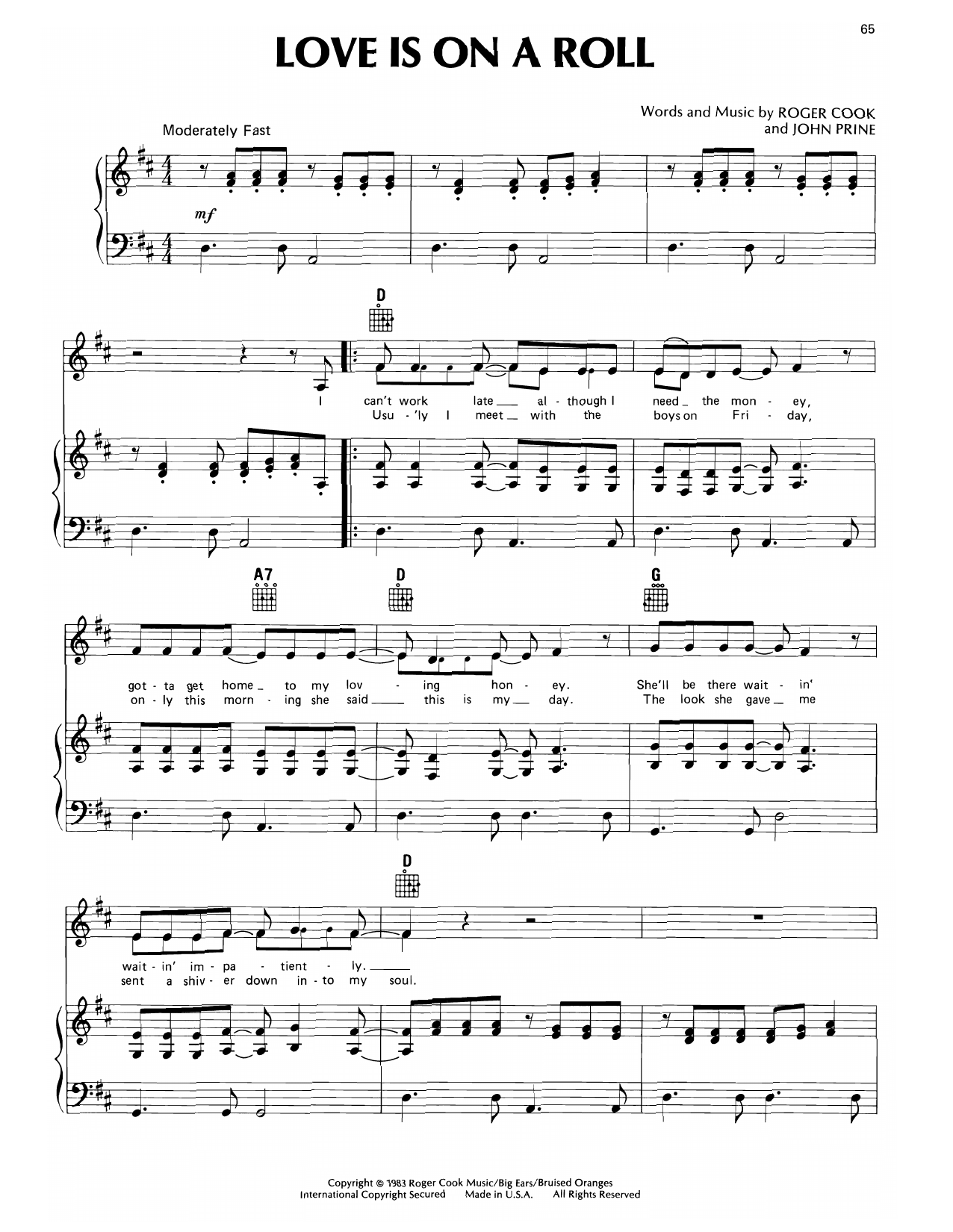 Don Williams Love Is On A Roll sheet music notes and chords arranged for Piano, Vocal & Guitar Chords (Right-Hand Melody)