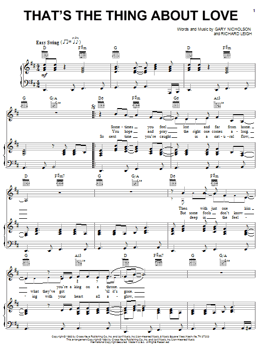 Don Williams That's The Thing About Love sheet music notes and chords arranged for Piano, Vocal & Guitar Chords (Right-Hand Melody)