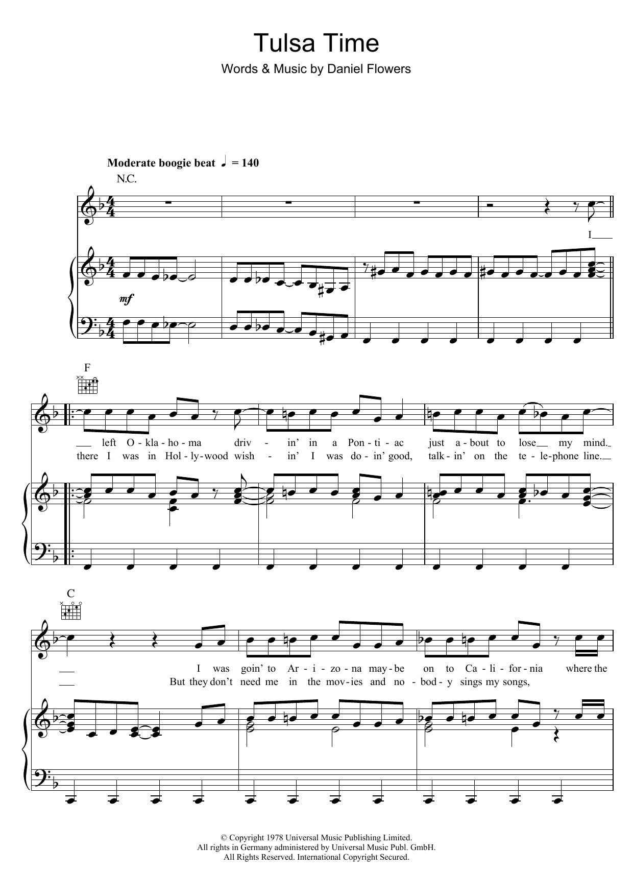Don Williams Tulsa Time sheet music notes and chords arranged for Piano, Vocal & Guitar Chords