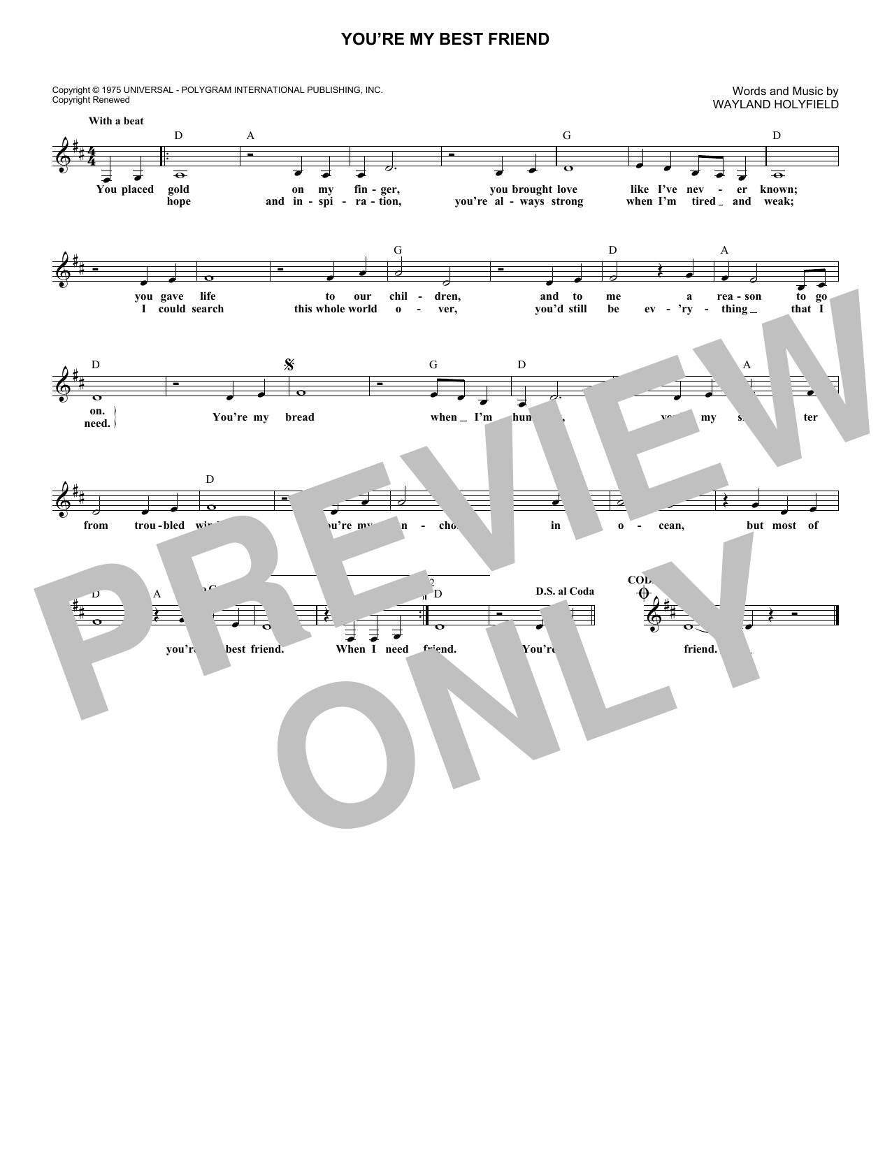 Don Williams You're My Best Friend sheet music notes and chords arranged for Lead Sheet / Fake Book