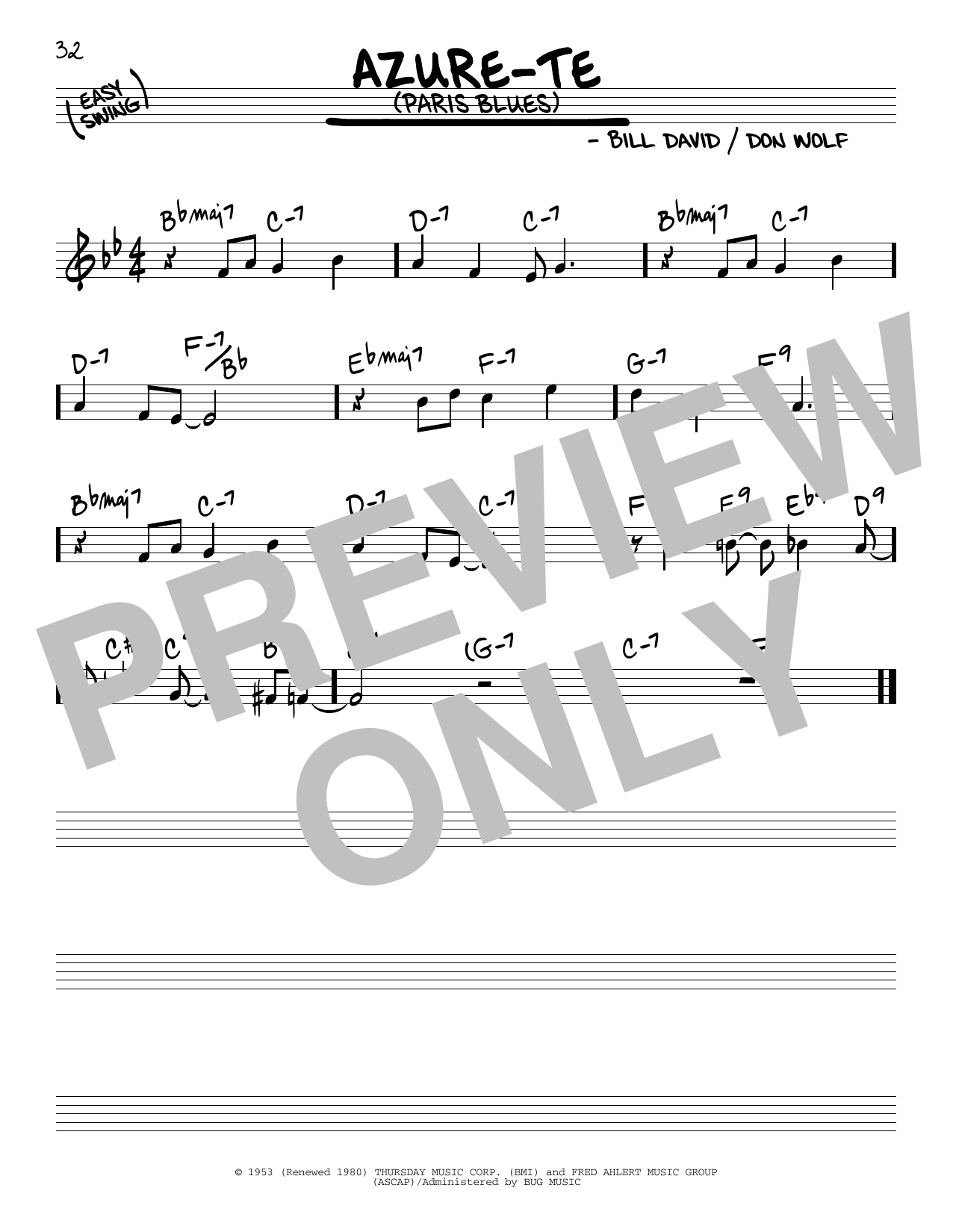 Don Wolf Azure-Te (Paris Blues) sheet music notes and chords arranged for Real Book – Melody & Chords