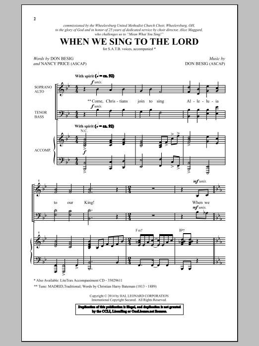 Don Besig When We Sing To The Lord sheet music notes and chords arranged for SATB Choir