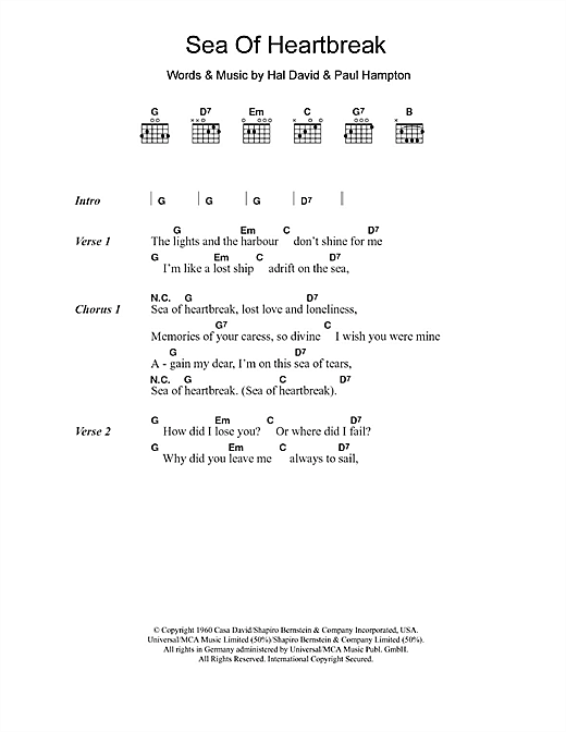 Don Gibson Sea Of Heartbreak sheet music notes and chords arranged for Guitar Chords/Lyrics