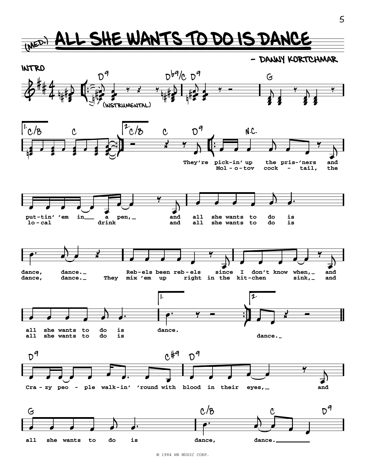 Don Henley All She Wants To Do Is Dance sheet music notes and chords arranged for Real Book – Melody, Lyrics & Chords