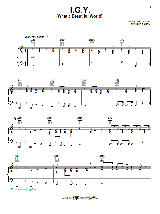 Donald Fagen I.G.Y. (What A Beautiful World) sheet music notes and chords arranged for Piano, Vocal & Guitar Chords (Right-Hand Melody)