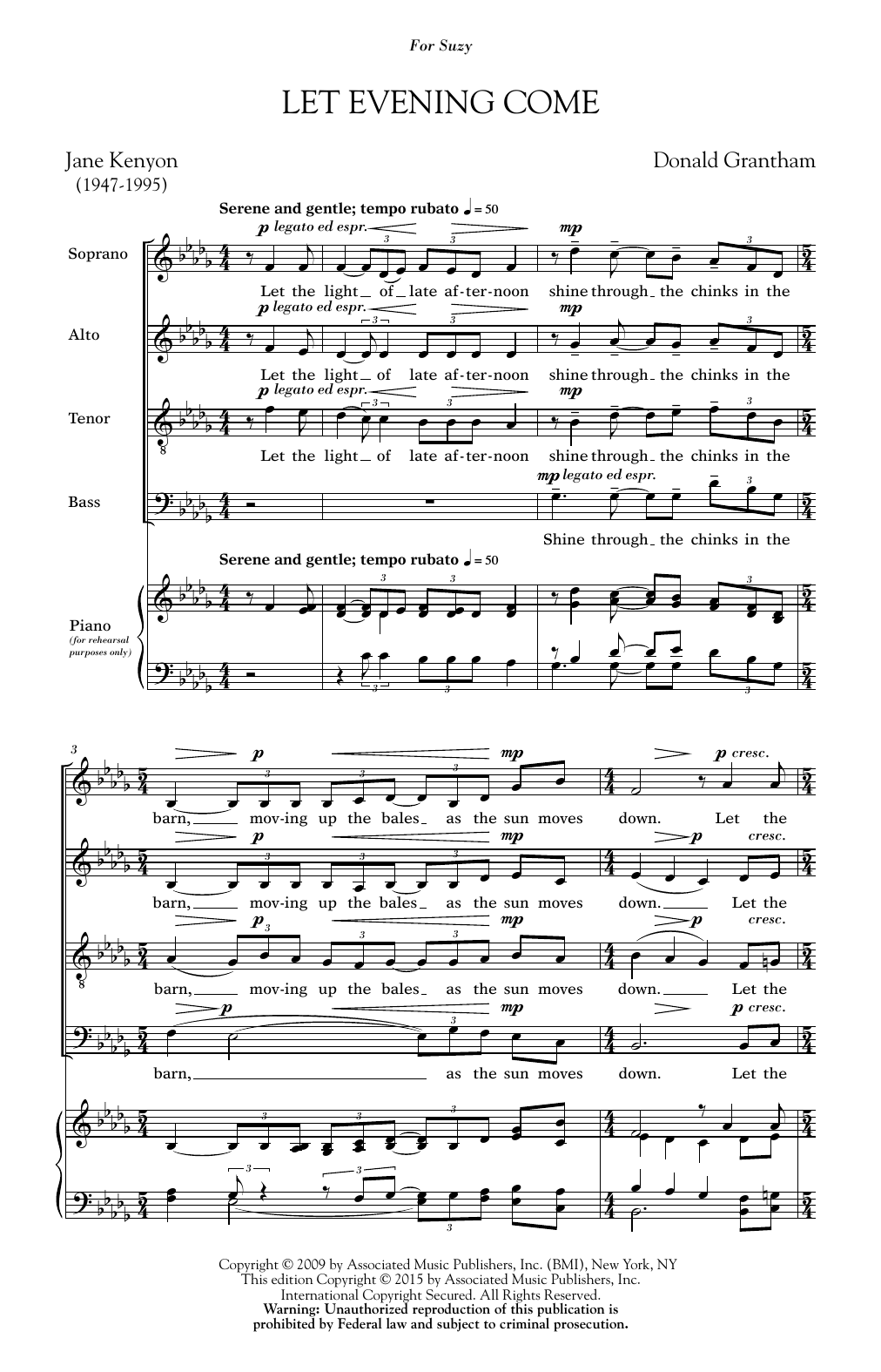 Donald Grantham Let Evening Come sheet music notes and chords arranged for SATB Choir