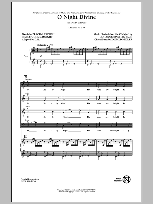 Donald Miller O Night Divine sheet music notes and chords arranged for SSA Choir