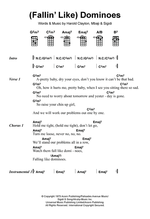 Donald Byrd (Fallin' Like) Dominoes sheet music notes and chords arranged for Ukulele