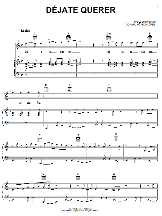 Donato Poveda Lopez Dejate Querer sheet music notes and chords arranged for Piano, Vocal & Guitar Chords (Right-Hand Melody)