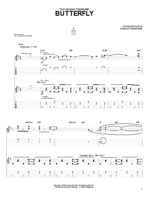 Donavon Frankenreiter Butterfly sheet music notes and chords arranged for Guitar Tab