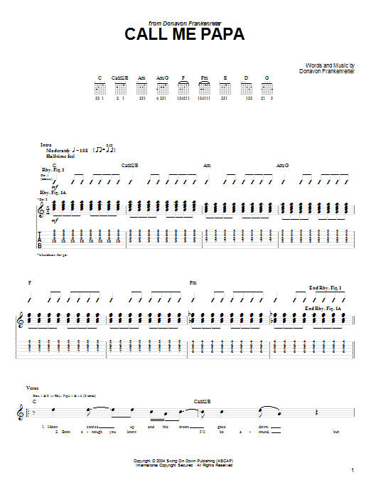 Donavon Frankenreiter Call Me Papa sheet music notes and chords arranged for Guitar Tab