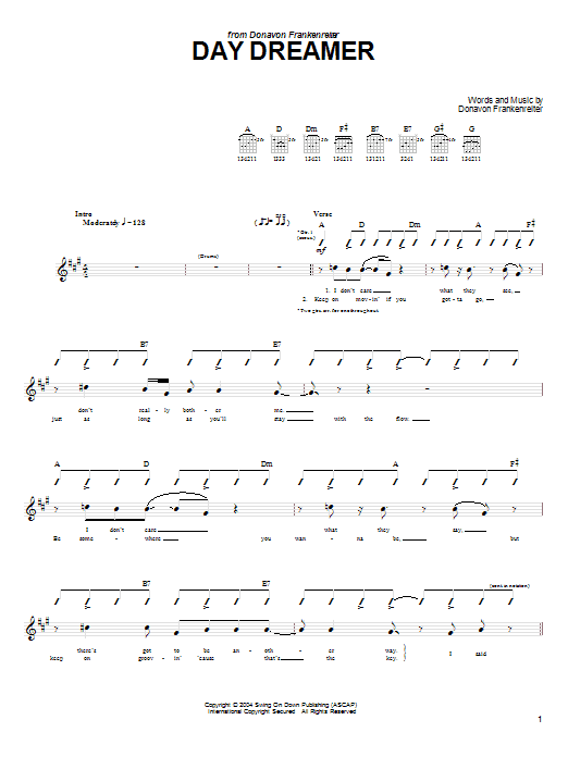 Donavon Frankenreiter Day Dreamer sheet music notes and chords arranged for Guitar Tab