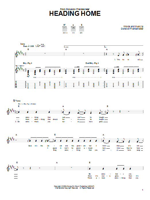 Donavon Frankenreiter Heading Home sheet music notes and chords arranged for Guitar Tab