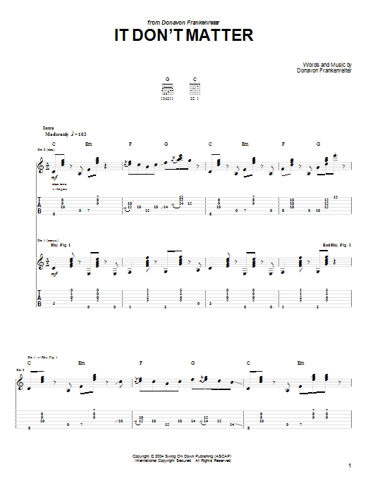 Donavon Frankenreiter It Don't Matter sheet music notes and chords arranged for Guitar Tab