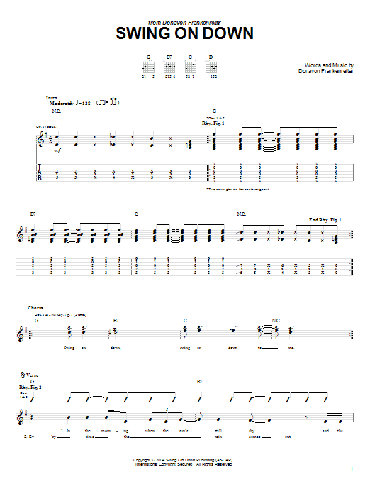 Donavon Frankenreiter Swing On Down sheet music notes and chords arranged for Guitar Tab