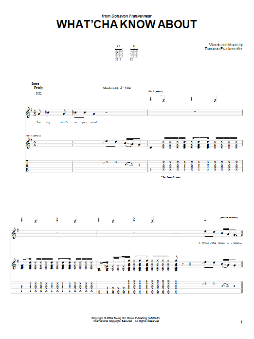 Donavon Frankenreiter What'cha Know About sheet music notes and chords arranged for Guitar Tab