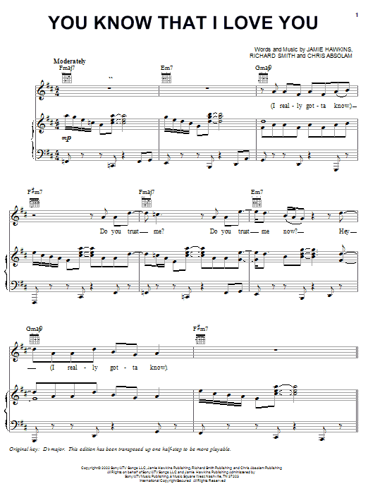 Donell Jones You Know That I Love You sheet music notes and chords arranged for Piano, Vocal & Guitar Chords (Right-Hand Melody)
