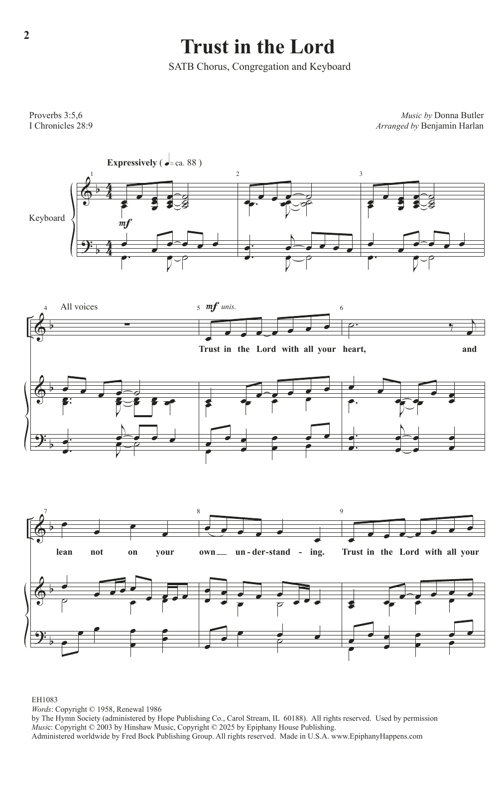Donna Butler Trust In The Lord (arr. Benjamin Harlan) sheet music notes and chords arranged for SATB Choir