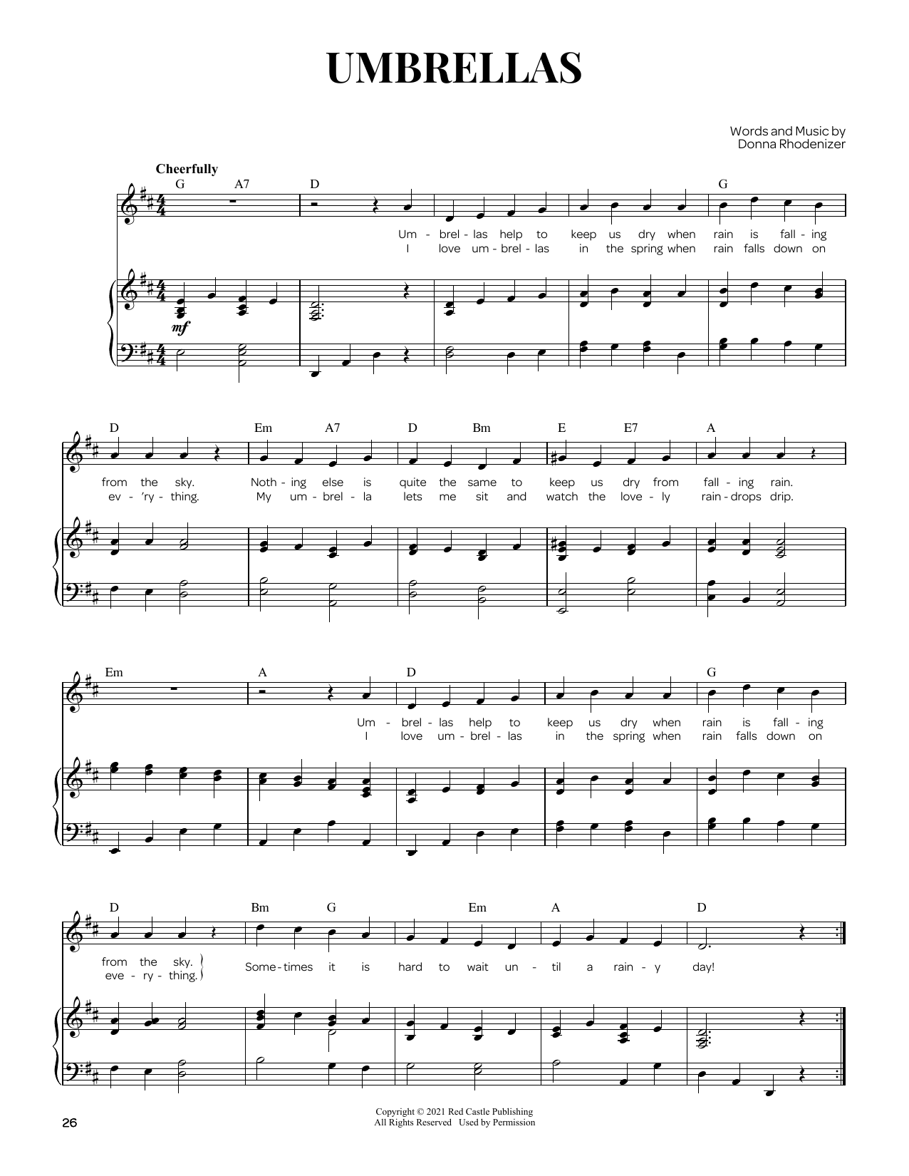 Donna Rhodenizer Umbrellas sheet music notes and chords arranged for Piano & Vocal