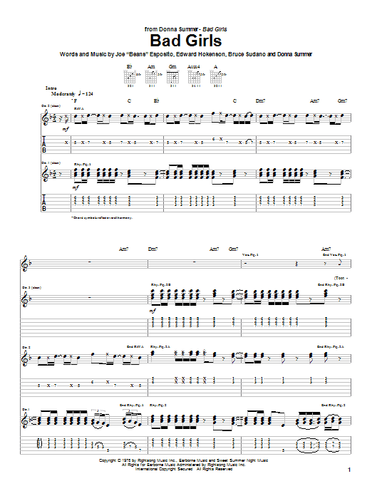 Donna Summer Bad Girls sheet music notes and chords arranged for Piano, Vocal & Guitar Chords (Right-Hand Melody)