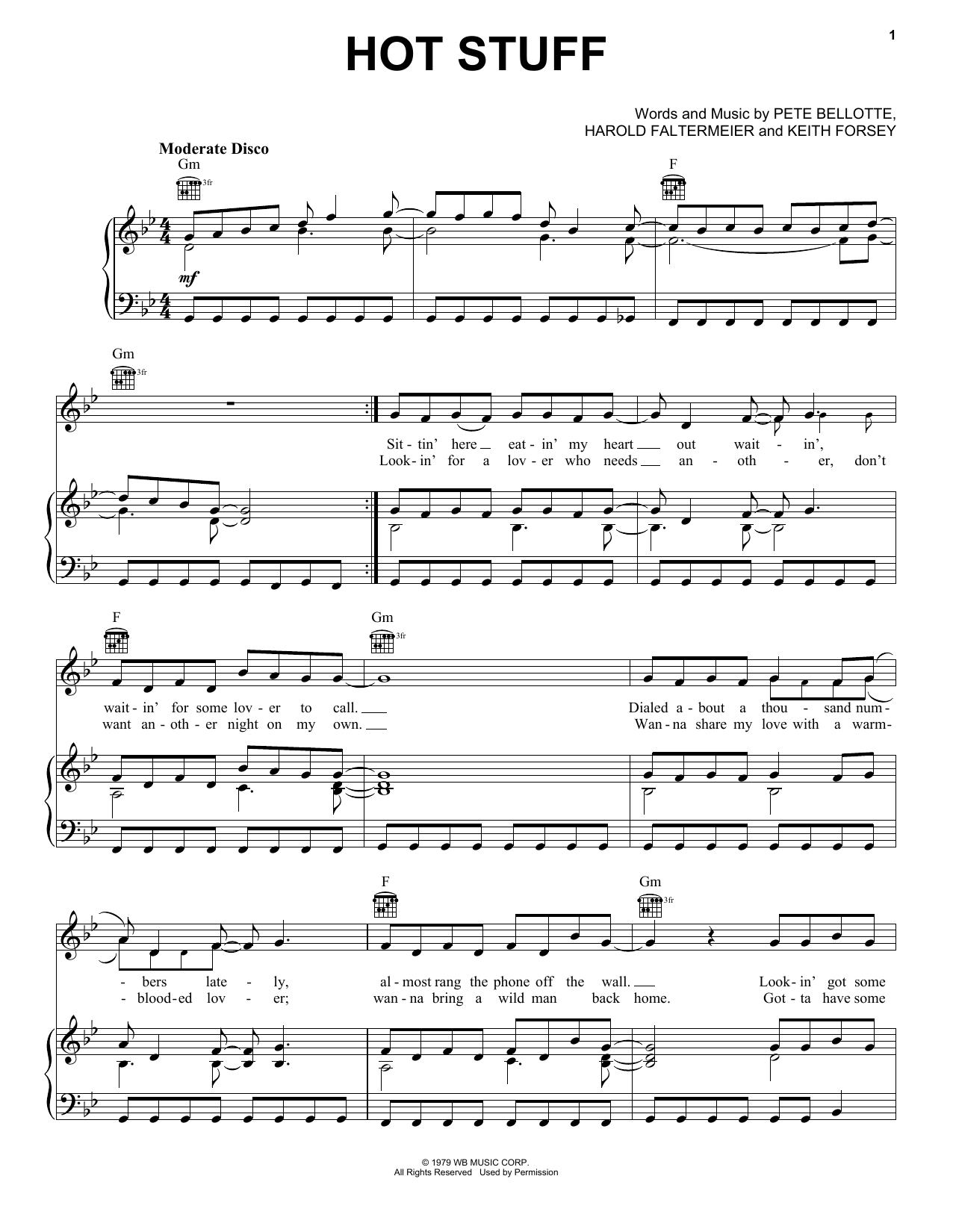 Donna Summer Hot Stuff sheet music notes and chords arranged for Guitar Tab (Single Guitar)