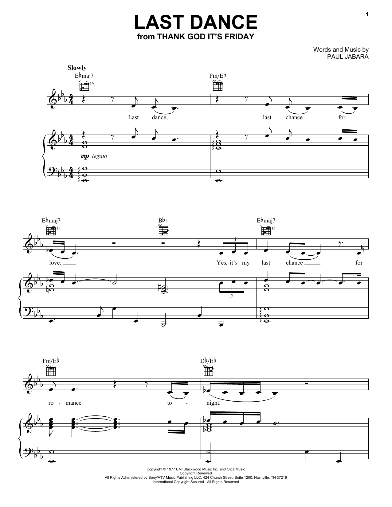Donna Summer Last Dance sheet music notes and chords arranged for Piano, Vocal & Guitar Chords (Right-Hand Melody)