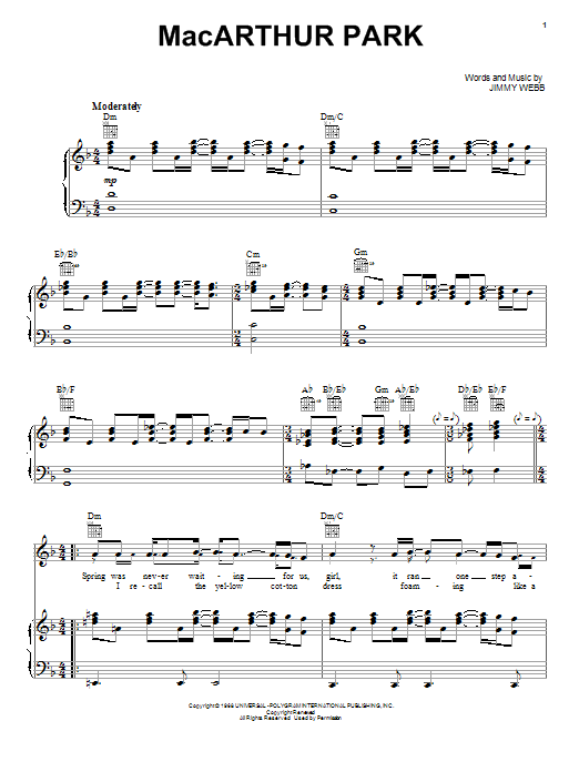 Donna Summer MacArthur Park sheet music notes and chords arranged for Piano Solo