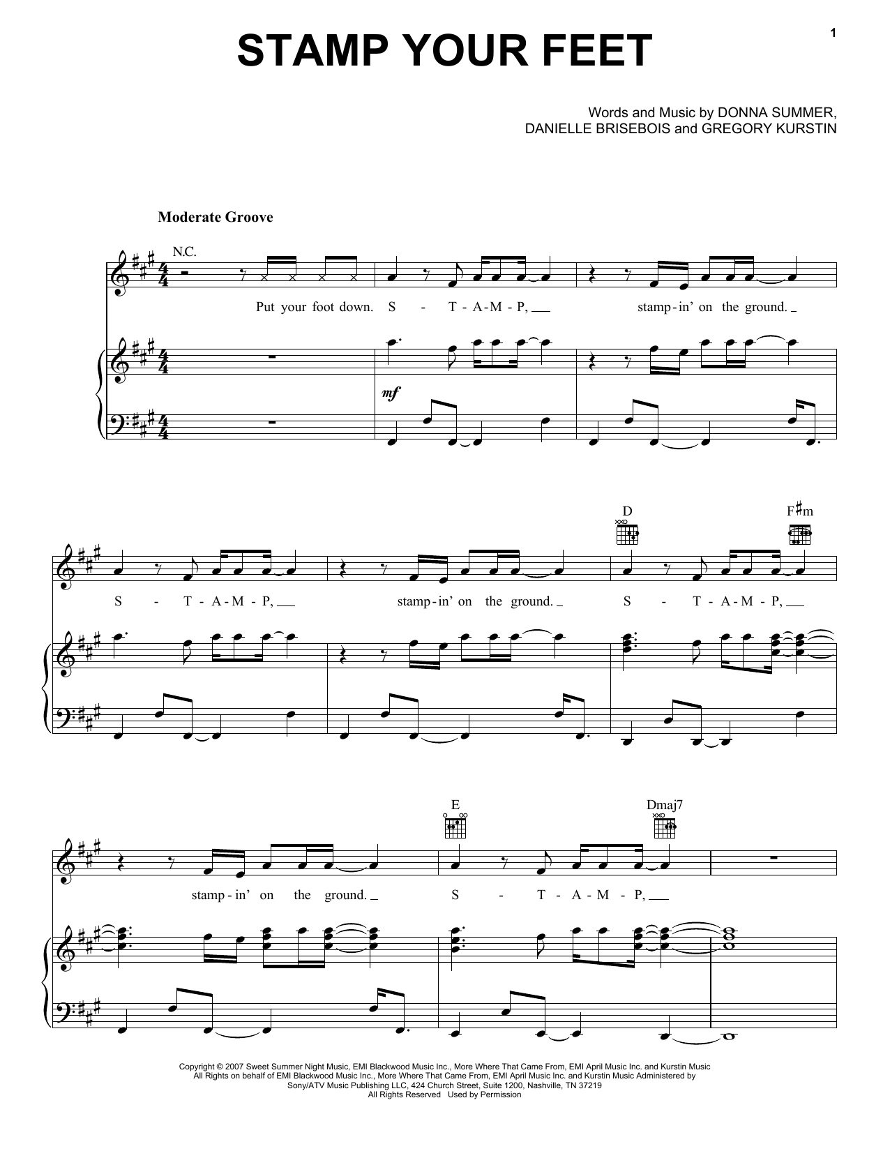 Donna Summer Stamp Your Feet sheet music notes and chords arranged for Piano, Vocal & Guitar Chords (Right-Hand Melody)