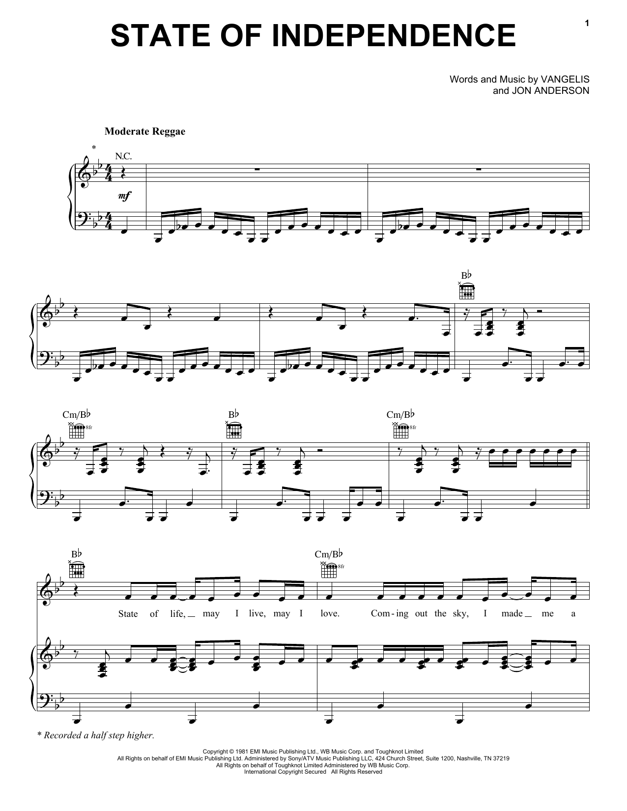 Donna Summer State Of Independence sheet music notes and chords arranged for Piano, Vocal & Guitar Chords (Right-Hand Melody)