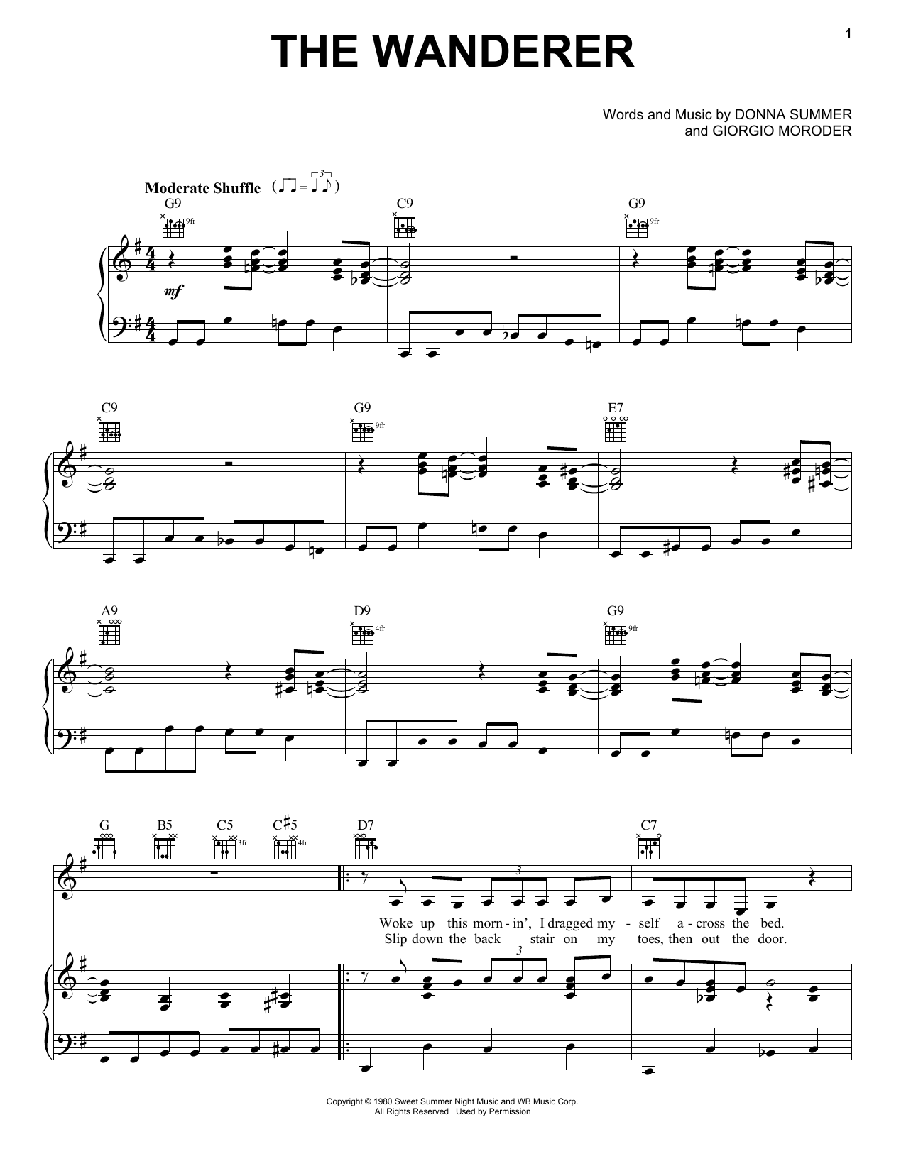 Donna Summer The Wanderer sheet music notes and chords arranged for Piano, Vocal & Guitar Chords (Right-Hand Melody)