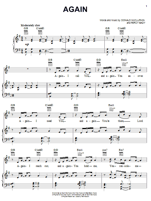 Donnie McClurkin Again sheet music notes and chords arranged for Piano, Vocal & Guitar Chords (Right-Hand Melody)