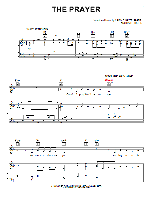 Donnie McClurkin and Yolanda Adams The Prayer sheet music notes and chords arranged for Piano, Vocal & Guitar Chords (Right-Hand Melody)