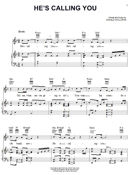 Donnie McClurkin He's Calling You sheet music notes and chords arranged for Piano, Vocal & Guitar Chords (Right-Hand Melody)