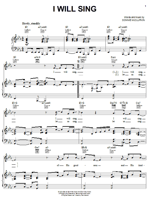 Donnie McClurkin I Will Sing sheet music notes and chords arranged for Piano, Vocal & Guitar Chords (Right-Hand Melody)