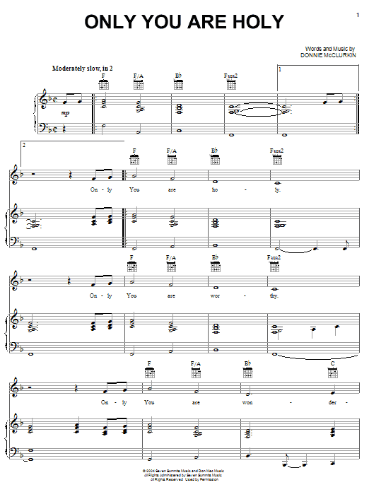 Donnie McClurkin Only You Are Holy sheet music notes and chords arranged for Piano, Vocal & Guitar Chords (Right-Hand Melody)