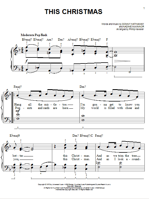 Donny Hathaway This Christmas (arr. Phillip Keveren) sheet music notes and chords arranged for Easy Piano