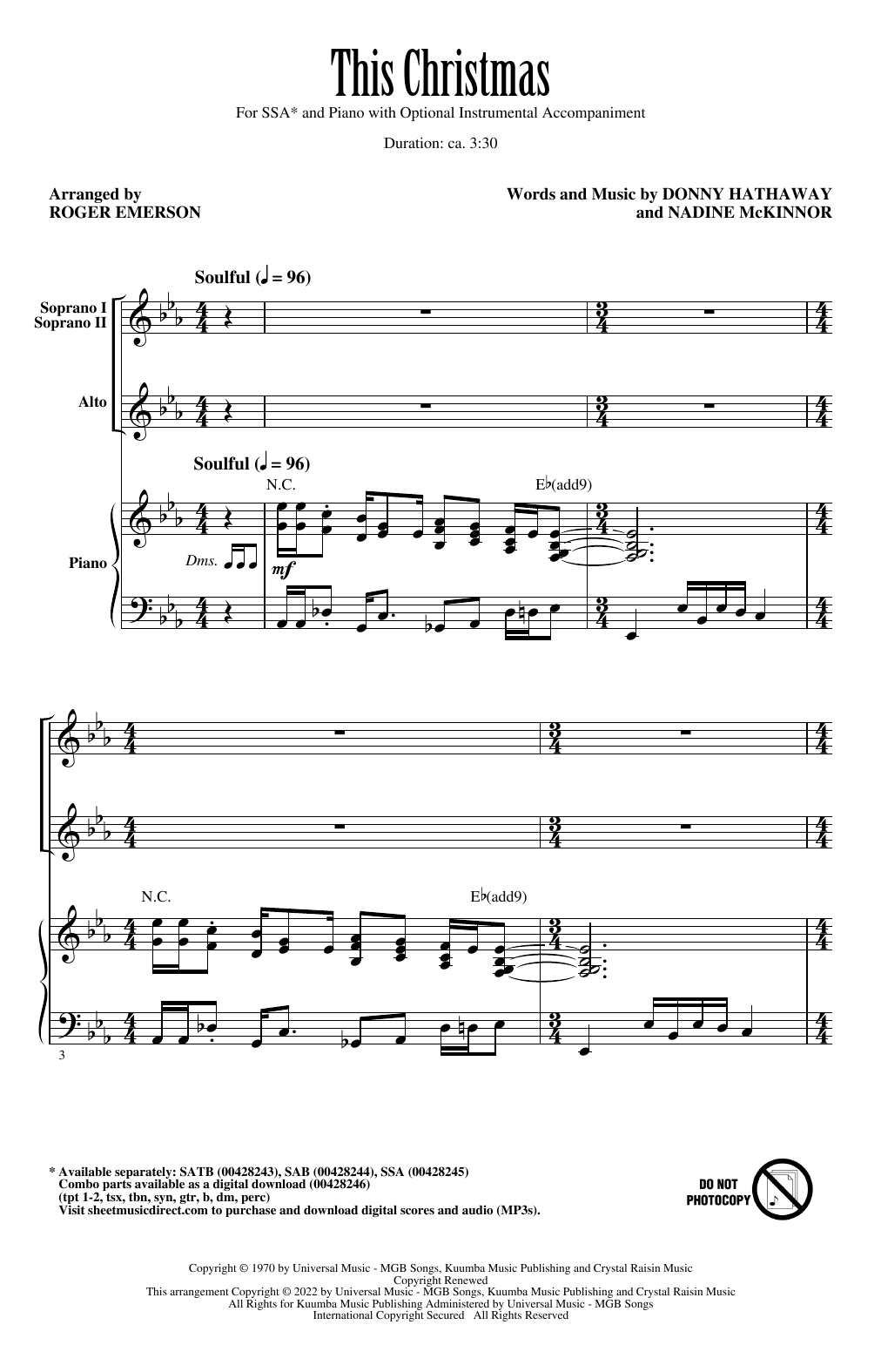 Donny Hathaway This Christmas (arr. Roger Emerson) sheet music notes and chords arranged for SSA Choir