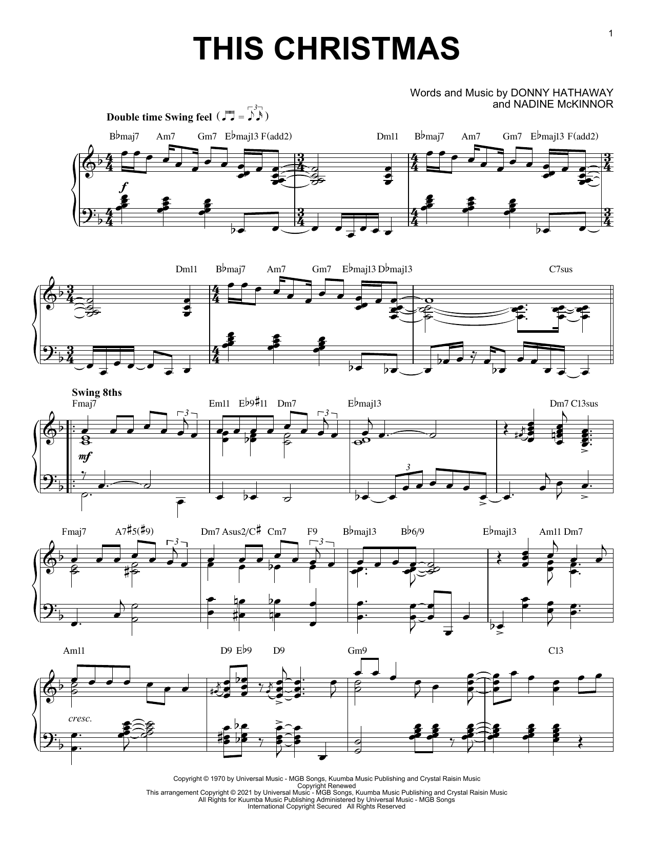 Donny Hathaway This Christmas [Jazz version] (arr. Brent Edstrom) sheet music notes and chords arranged for Piano Solo
