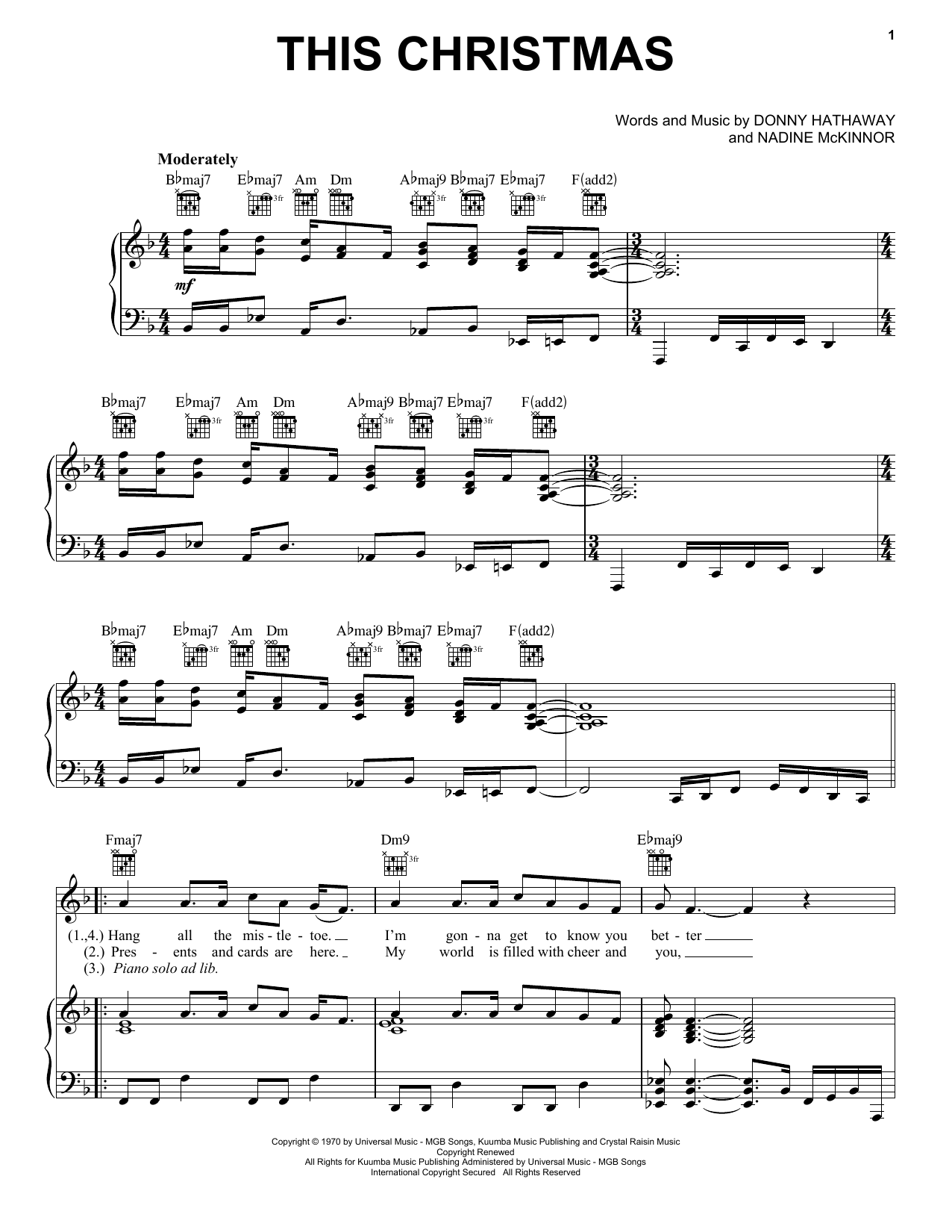 Donny Hathaway This Christmas sheet music notes and chords arranged for Easy Guitar
