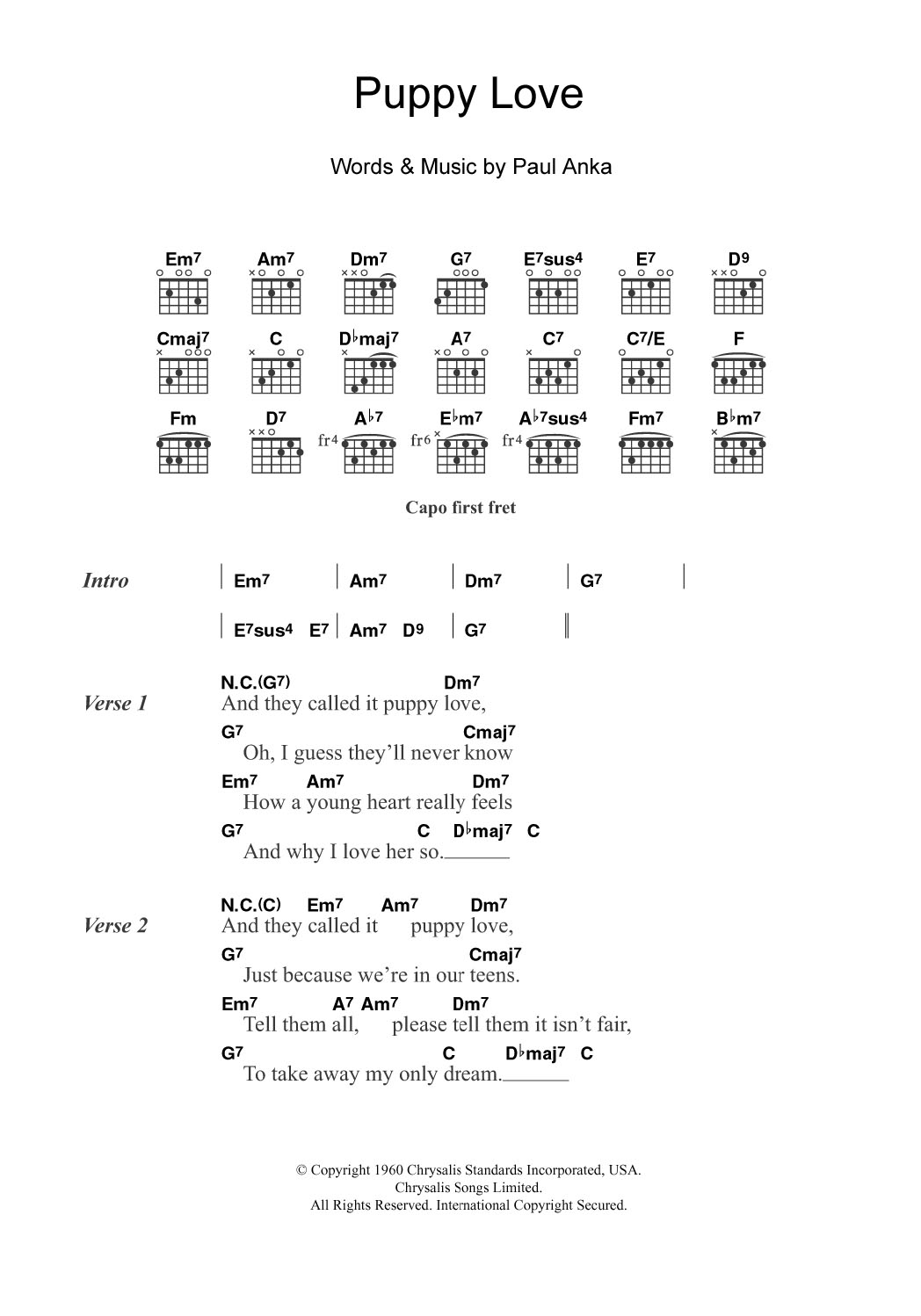 Donny Osmond Puppy Love sheet music notes and chords arranged for Guitar Chords/Lyrics