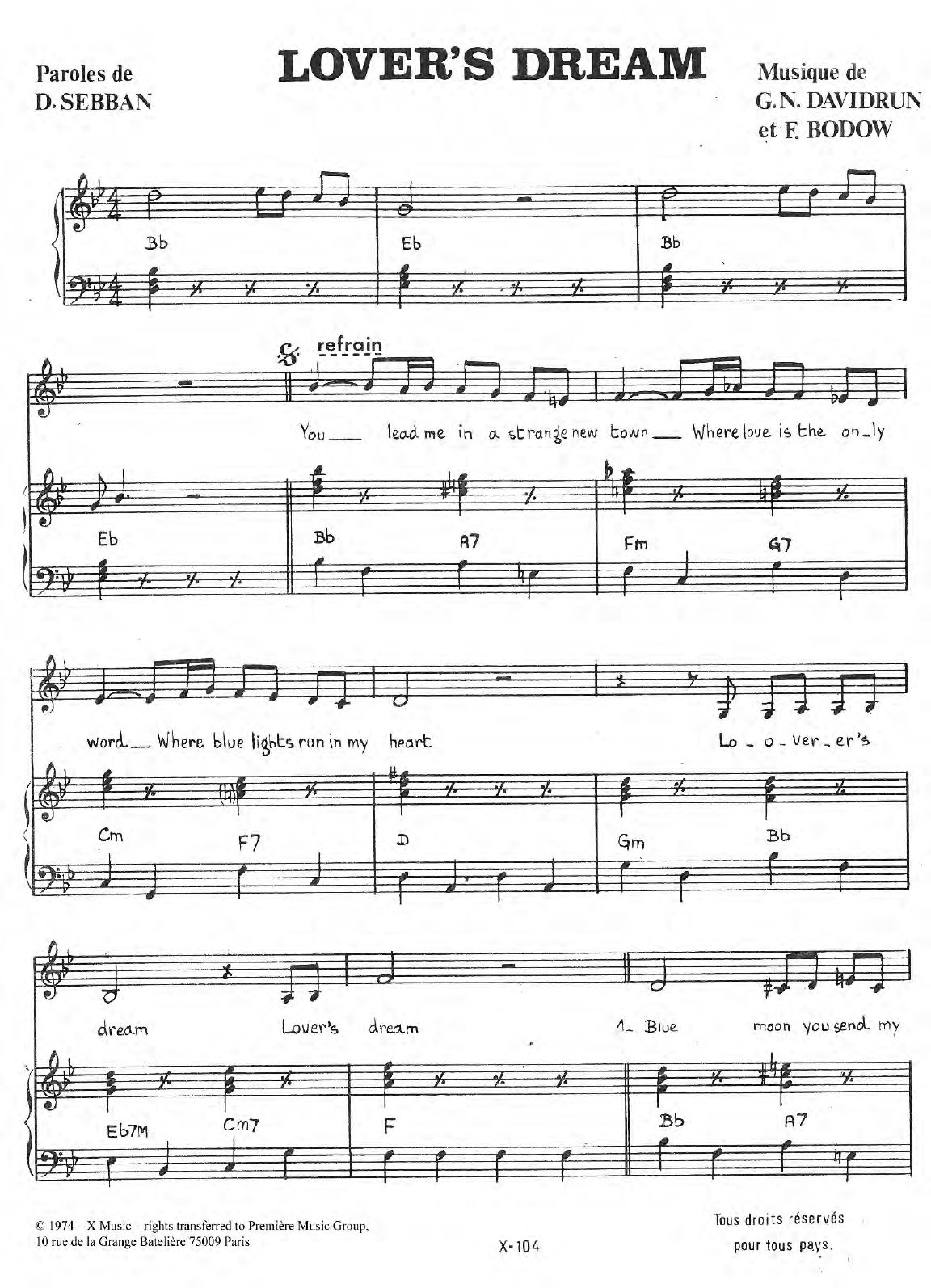 Donny Willer Lover's Dream sheet music notes and chords arranged for Piano & Vocal