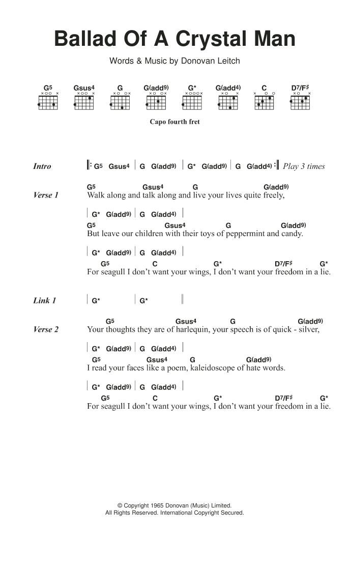 Donovan Ballad Of A Crystal Man sheet music notes and chords arranged for Guitar Chords/Lyrics