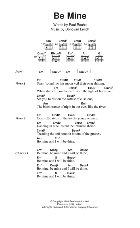 Donovan Be Mine sheet music notes and chords arranged for Guitar Chords/Lyrics