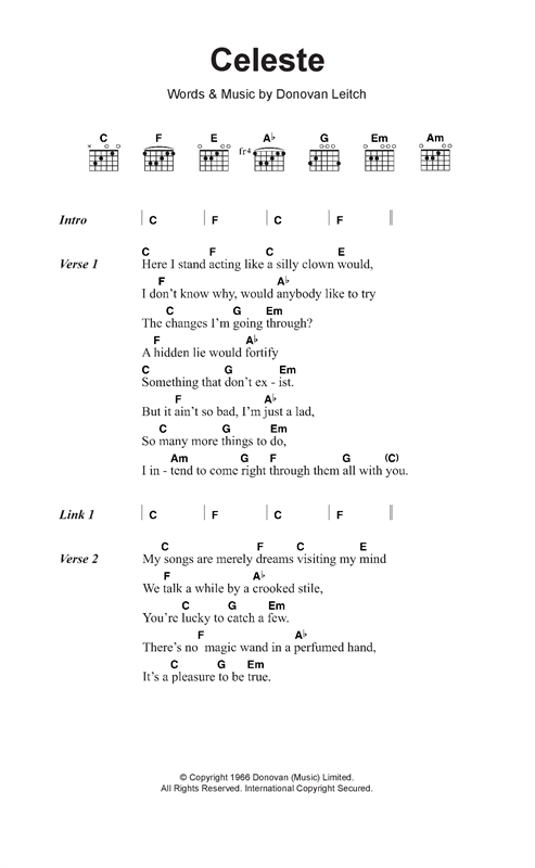 Donovan Celeste sheet music notes and chords arranged for Guitar Chords/Lyrics