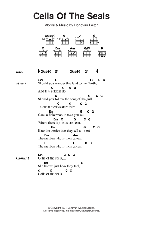 Donovan Celia Of The Seals sheet music notes and chords arranged for Guitar Chords/Lyrics