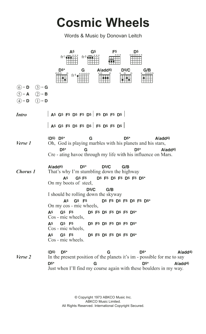 Donovan Cosmic Wheels sheet music notes and chords arranged for Guitar Chords/Lyrics